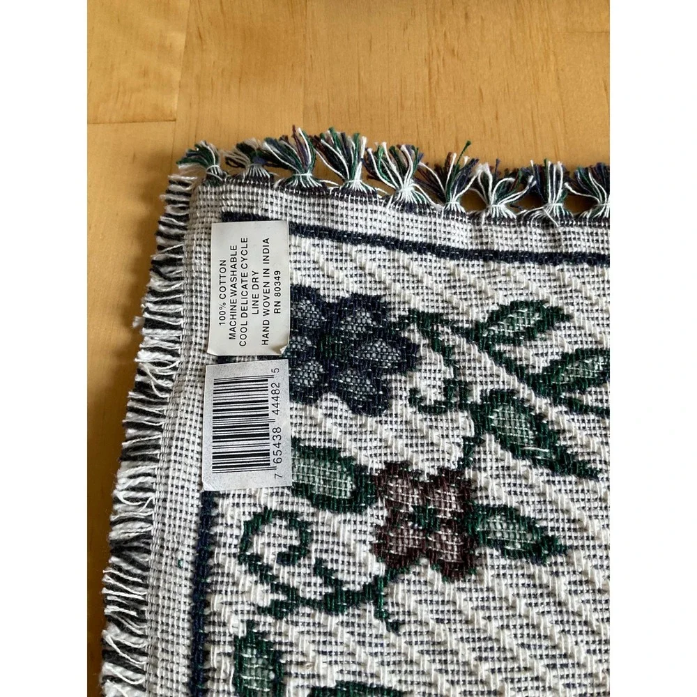 Set of 4 Woven Cotton Heart Floral Placemats Reversible Farmhouse Fringed India